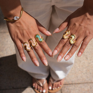 Simple Series Daily Letter Stainless Steel Waterproof Gold Color Shell Women's Statement Rings h5 Picture3