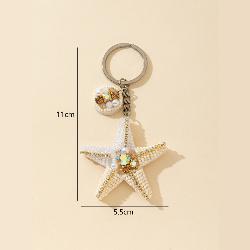 Porte-clés simple en alliage, perles naturelles style océanique, étoiles de mer tissées, perles tressées, série simple, en forme d'étoile de mer. h5 Image4