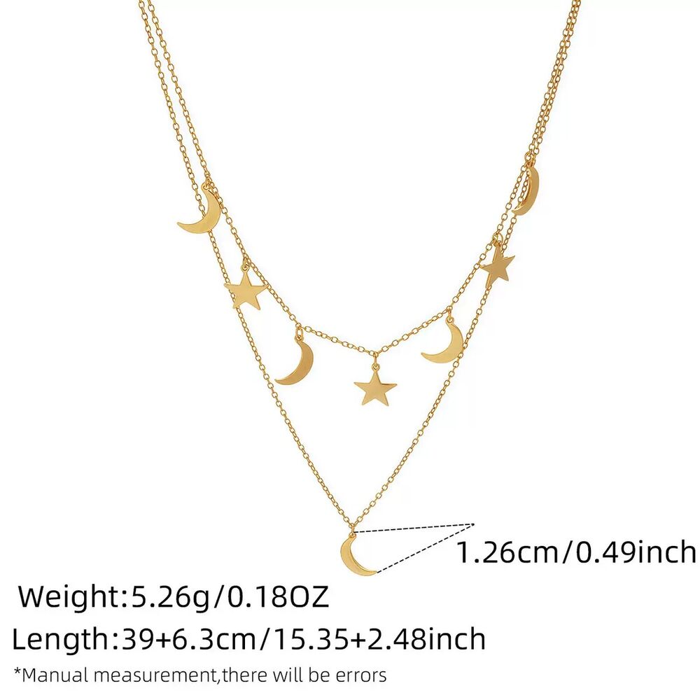 Simple Retro Daily Star Moon Stainless Steel Waterproof Gold Color Women's Pendant Necklaces