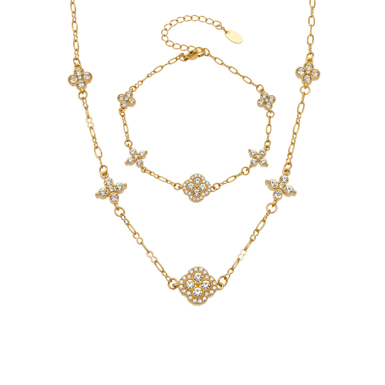 Luxe serie elegante waterdichte roestvrijstalen damesketting met klavermotief en gouden zirkonia h5 Afbeelding4