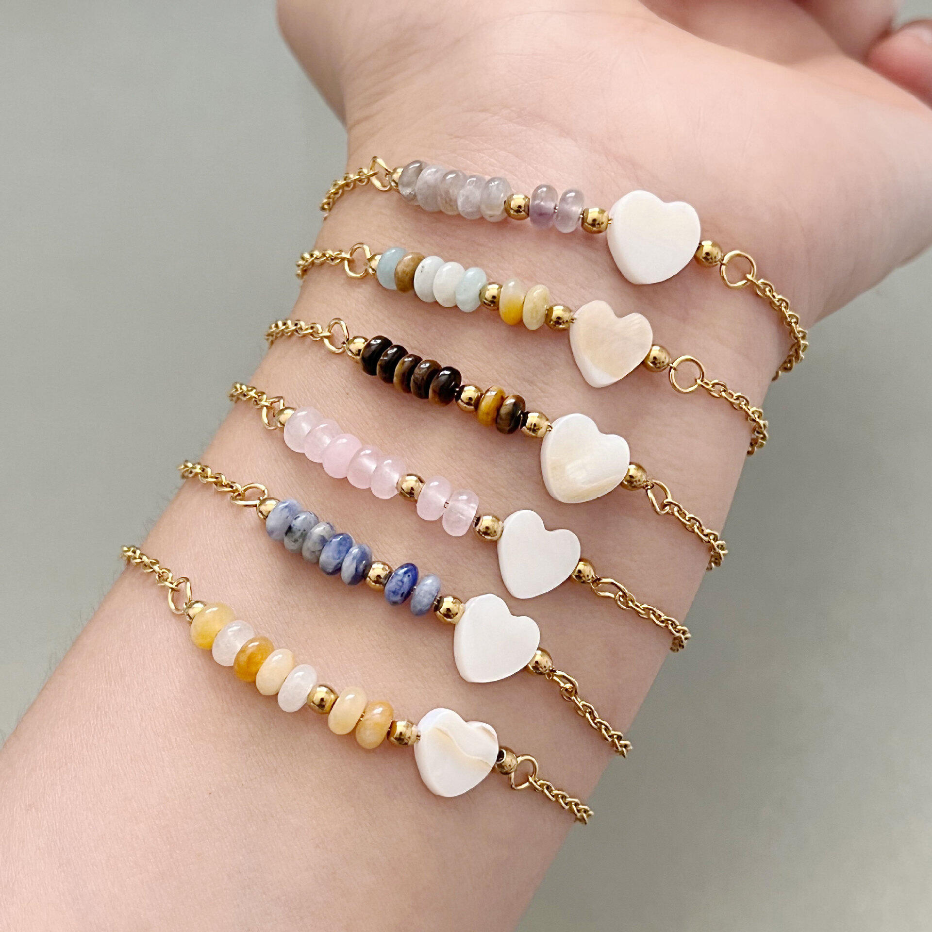 Pulseras de cuentas para mujer con forma de corazón y conchas marinas