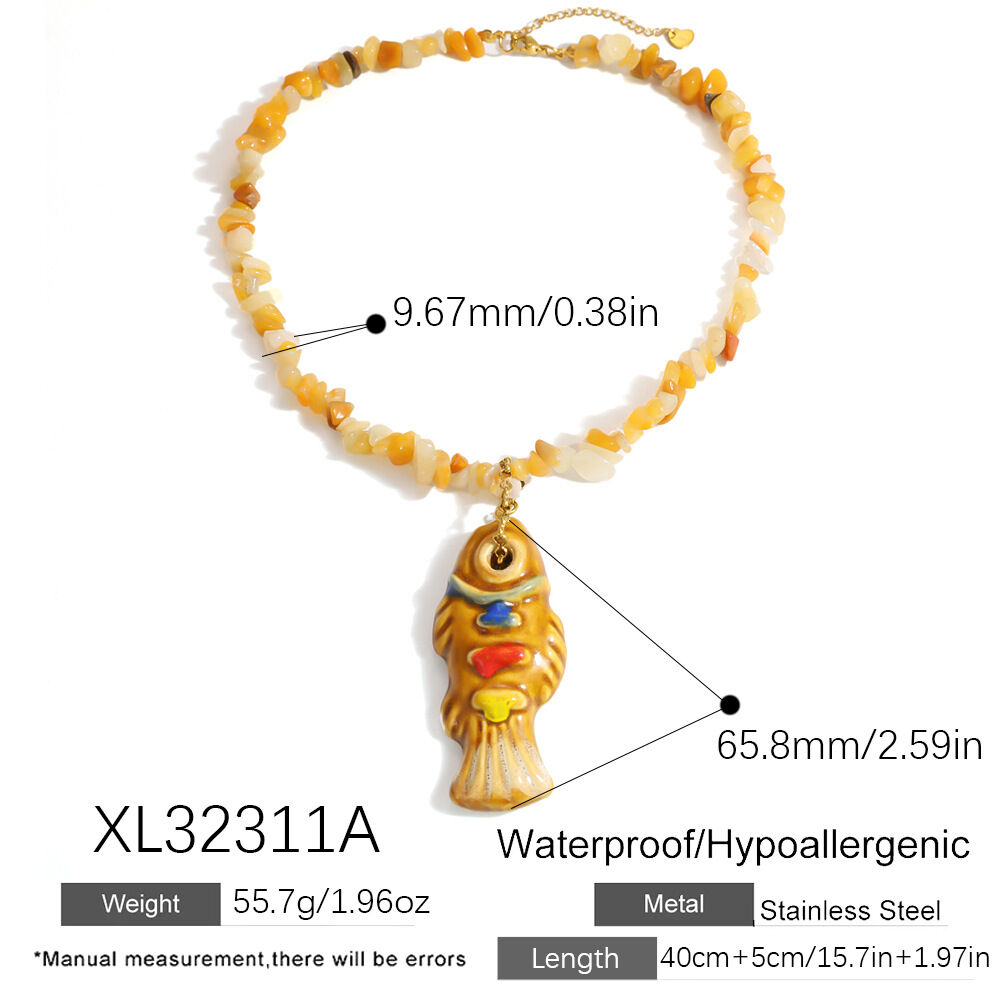 Colliers de perles pour femmes, style océanique, avec poissons et pierres naturelles h5 