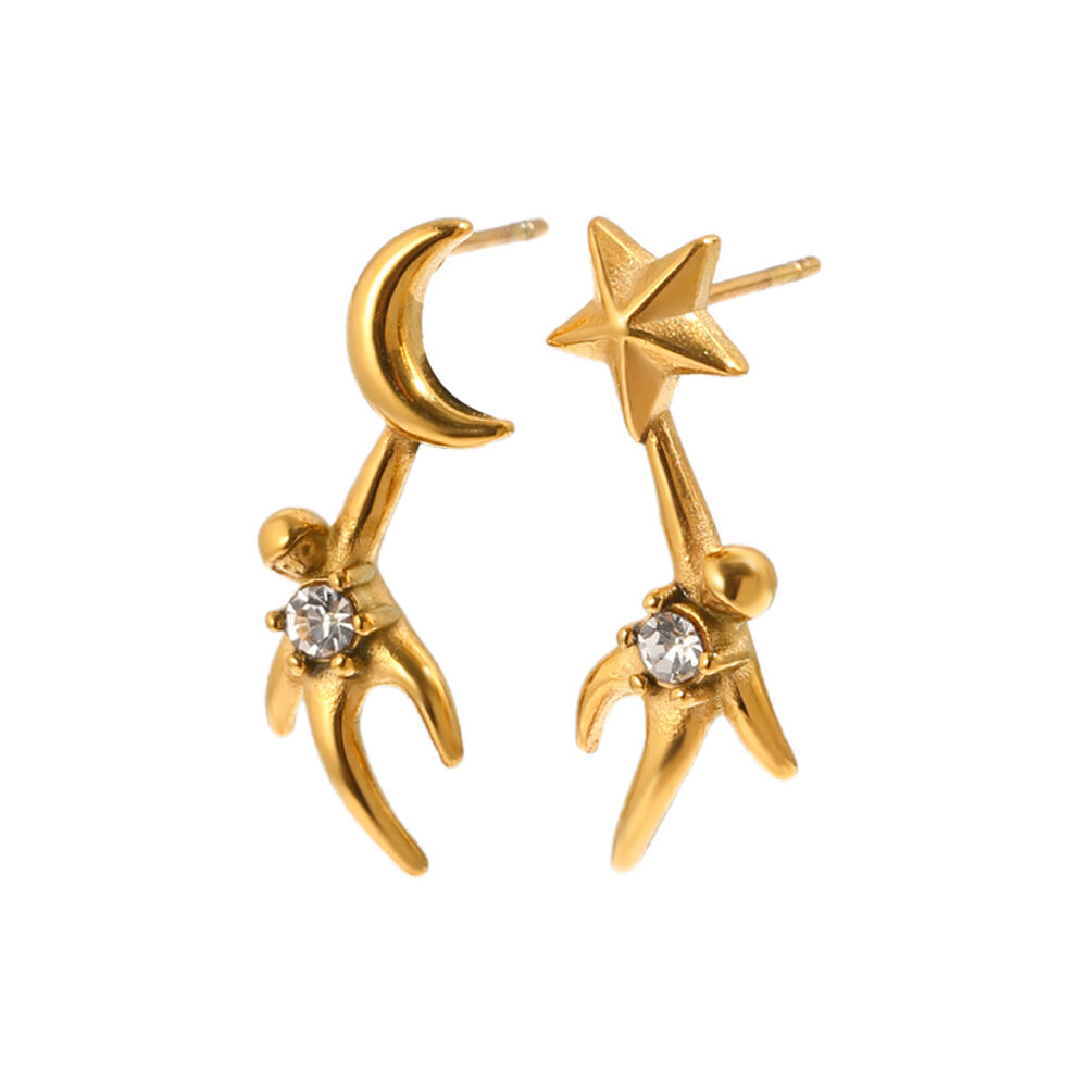 Star Stainless Steel Waterproof Gold Color Rhinestone Women's Stud Earrings Picture3
