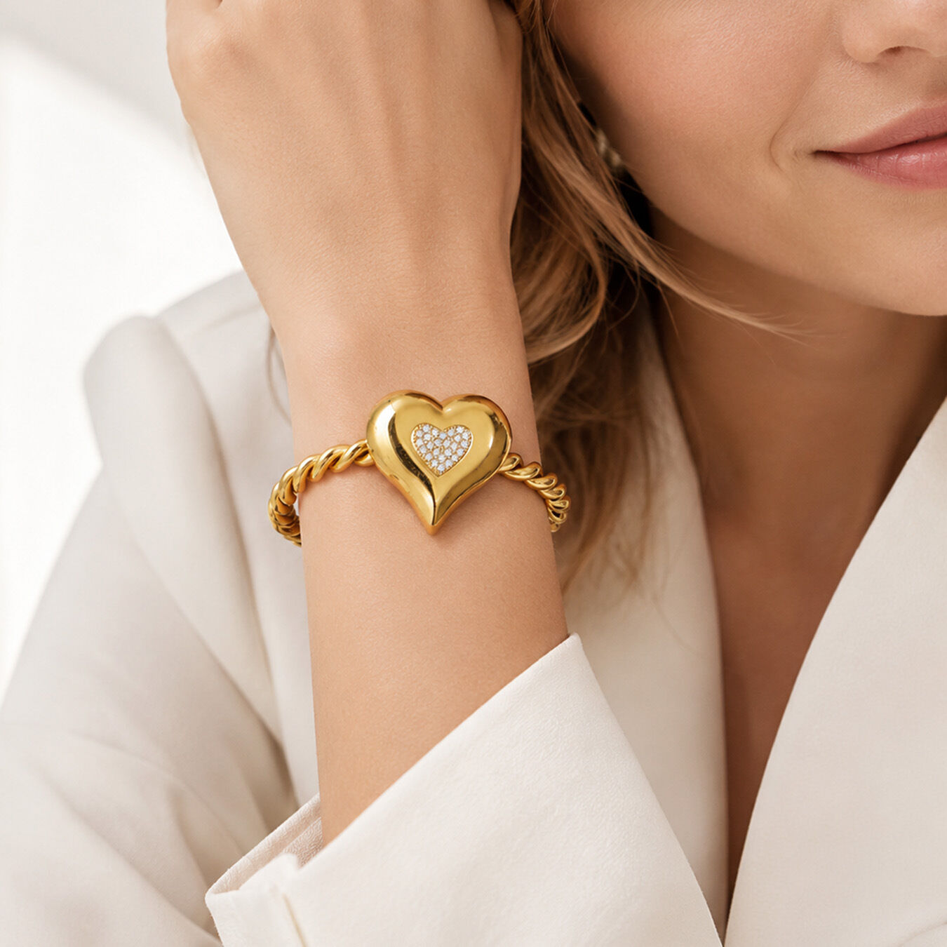 Luxurious Series Daily Heart Twist Stainless Steel Waterproof   Gold Color  Women's Bangles Picture2