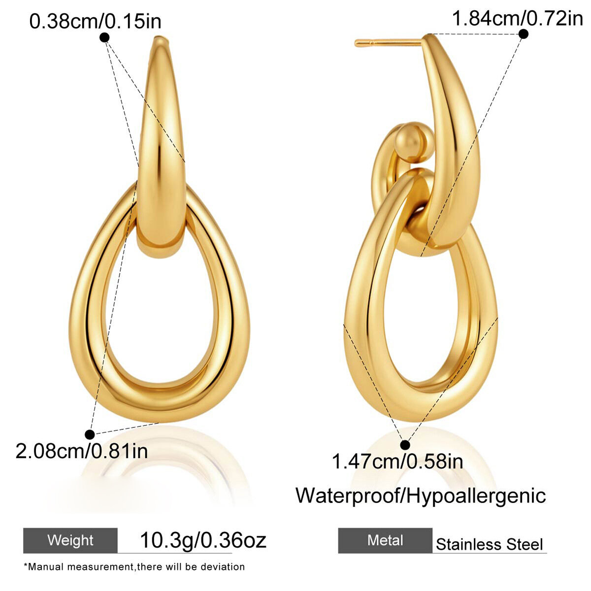 Simple Mixed Gold Color And Silver Colors Ellipse Shape Stainless Steel Waterproof  Gold Color  Women's Drop Earrings h5 