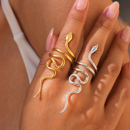Simple Series Daily Snake Snake Stainless Steel Waterproof   Gold Color  Statement Ring
