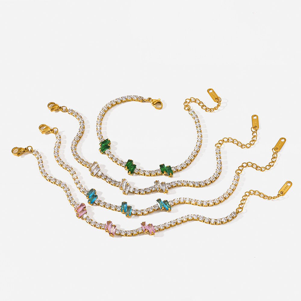 Stainless Steel Waterproof Gold Color Zircon Women's Chain Bracelets h5Picture5