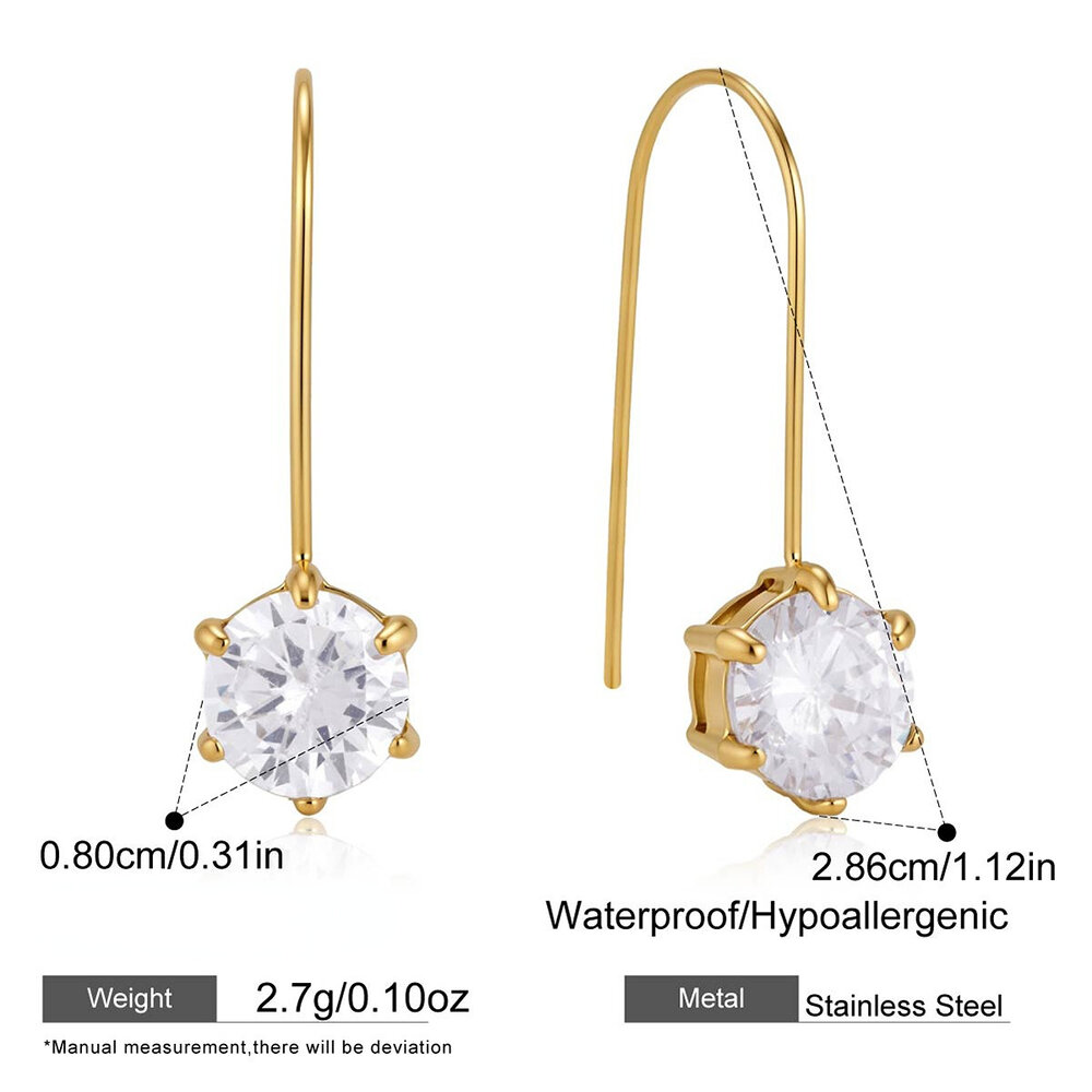 Simple Droplet Stainless Steel Waterproof Gold Color Zircon Women's Stud Earrings