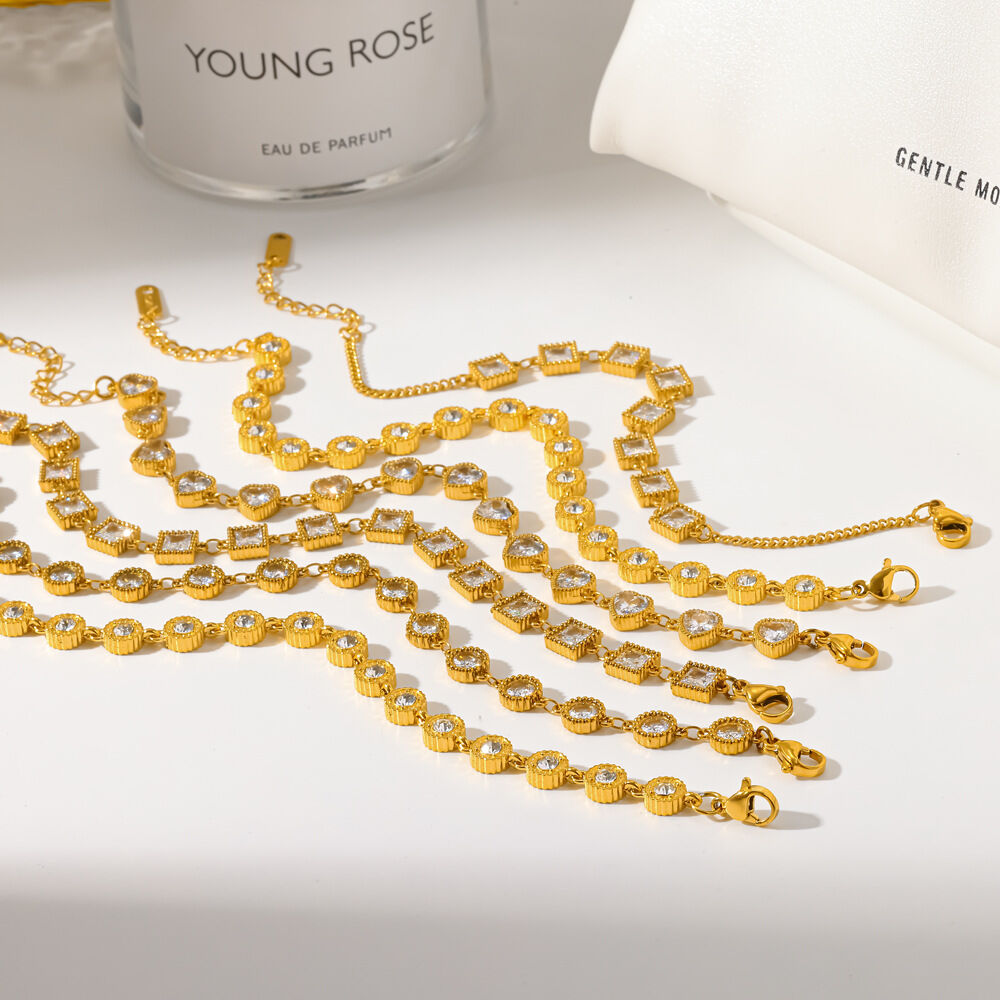 Luxurious Series Geometric Shape Stainless Steel Waterproof Gold Color Rhinestone Women's Chain Bracelets h5 Picture2
