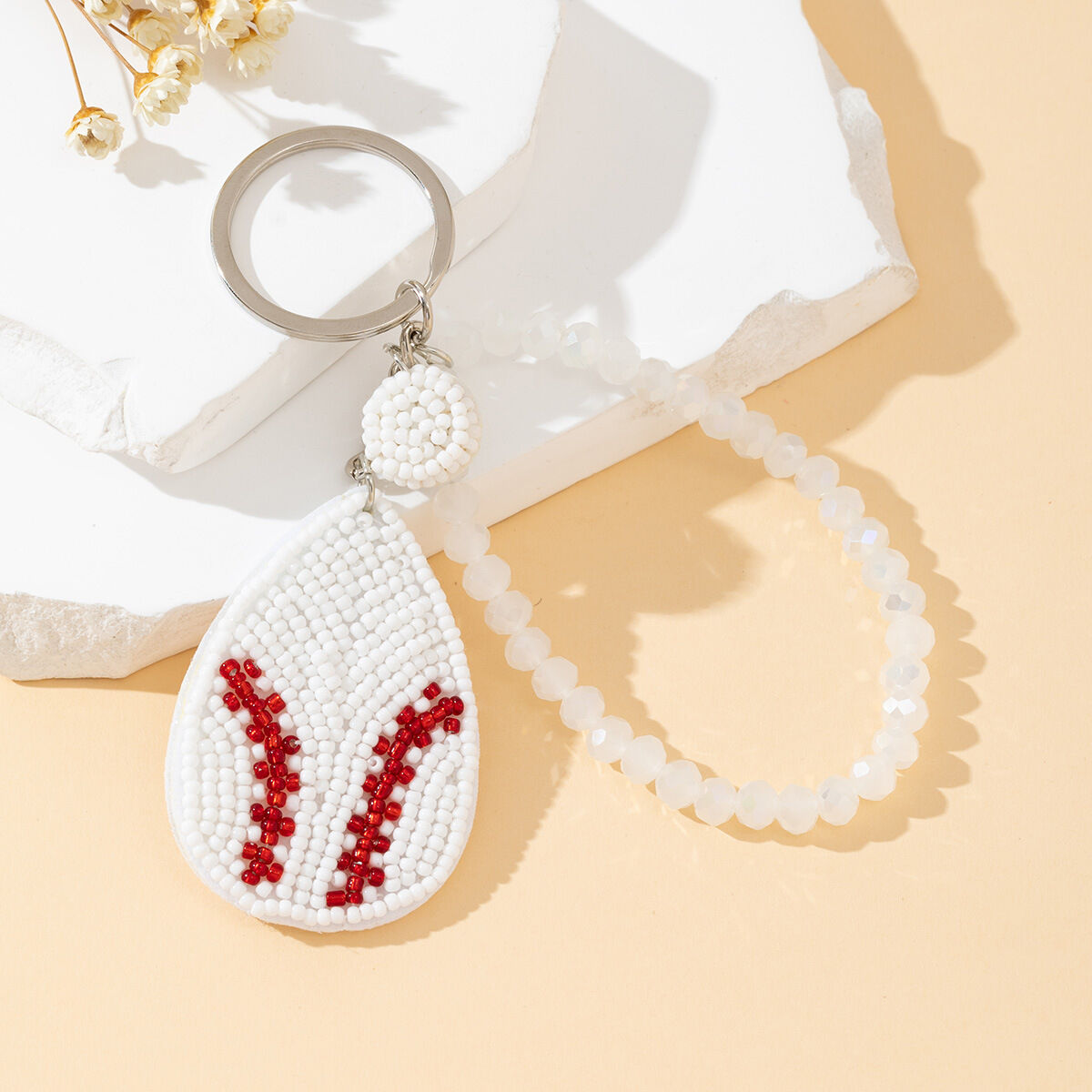 Simple Series Casual Beads Woven Ellipse Shape Alloy Keychain