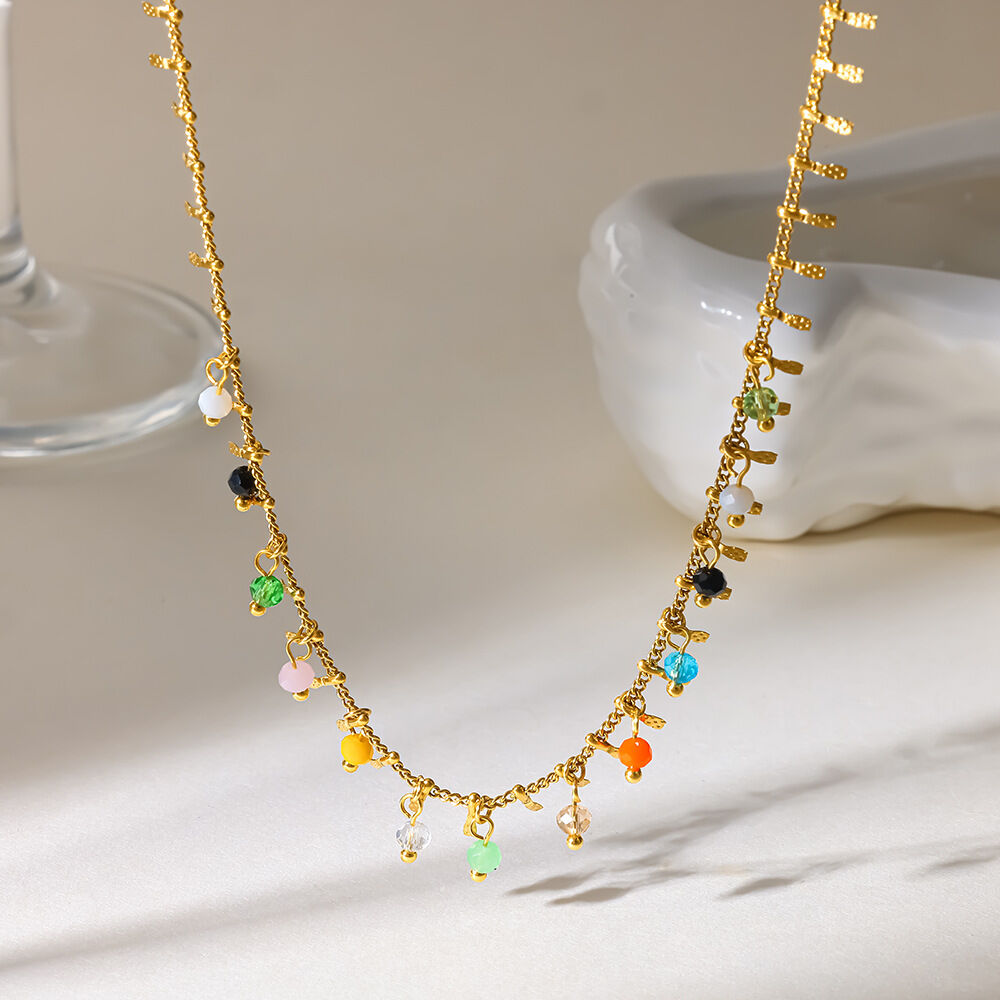 Quasten-Halskette aus wasserdichtem Edelstahl in Goldfarbe mit Zirkonia für Damen