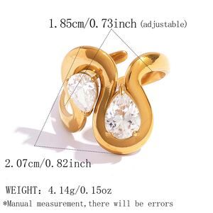 Luxury Daily Irregular Shape Stainless Steel Waterproof Gold Color Zircon Gemstone Ring h5