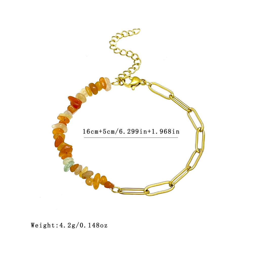 Simple Series Retro Beads Chain Stainless Steel Waterproof   Gold Color  Natural Stone Women's Beaded Bracelets Picture2