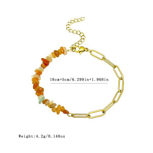 Simple Series Retro Beads Chain Stainless Steel Waterproof   Gold Color  Natural Stone Women's Beaded Bracelets h5 Picture2