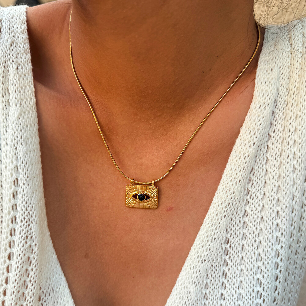 Simple Series Daily Devil's Eye Stainless Steel Waterproof Gold Color Women‘s Pendant Necklace Picture3