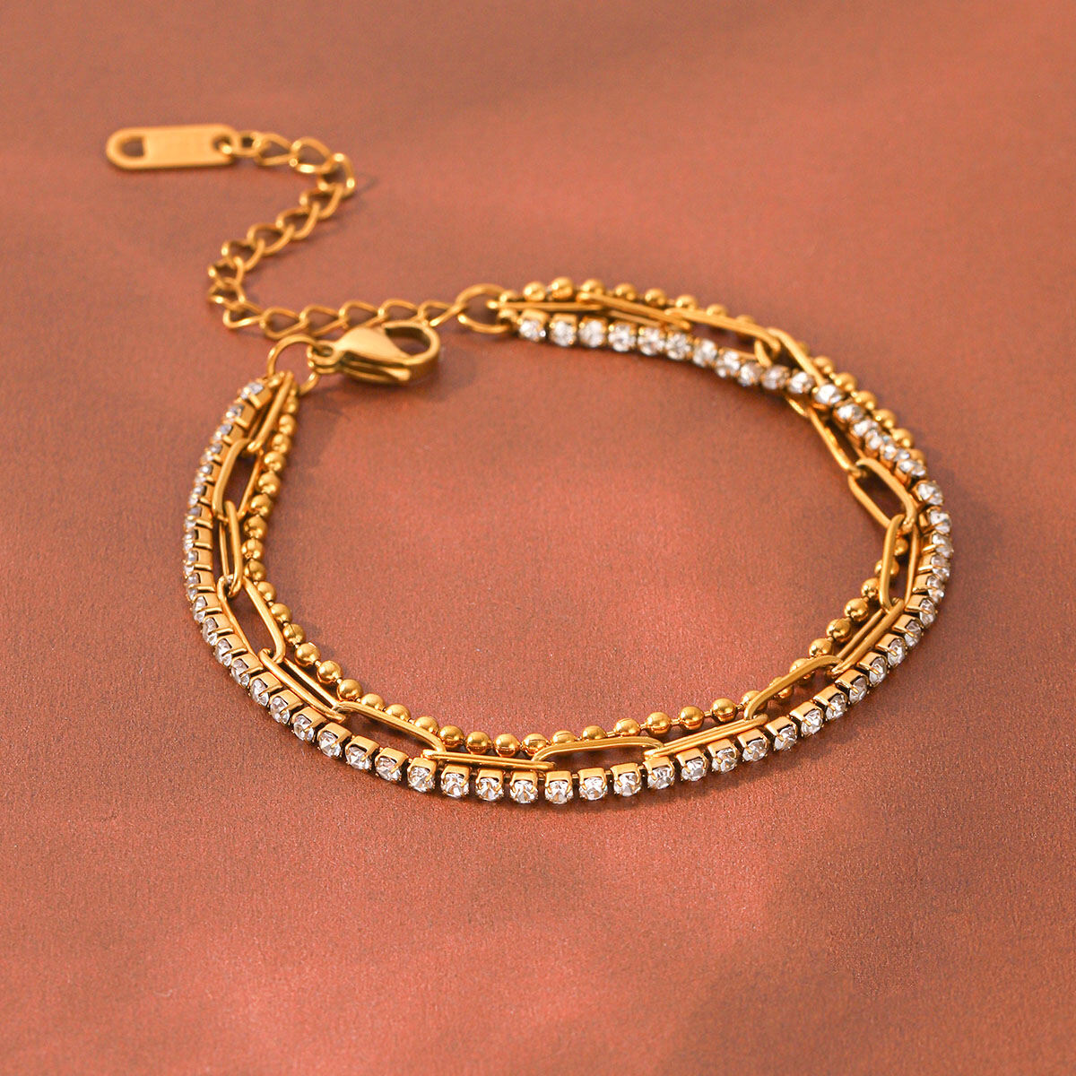 Simple Series Daily Chain Stainless Steel Waterproof Gold Color Zircon Women's Chain Bracelets Picture5