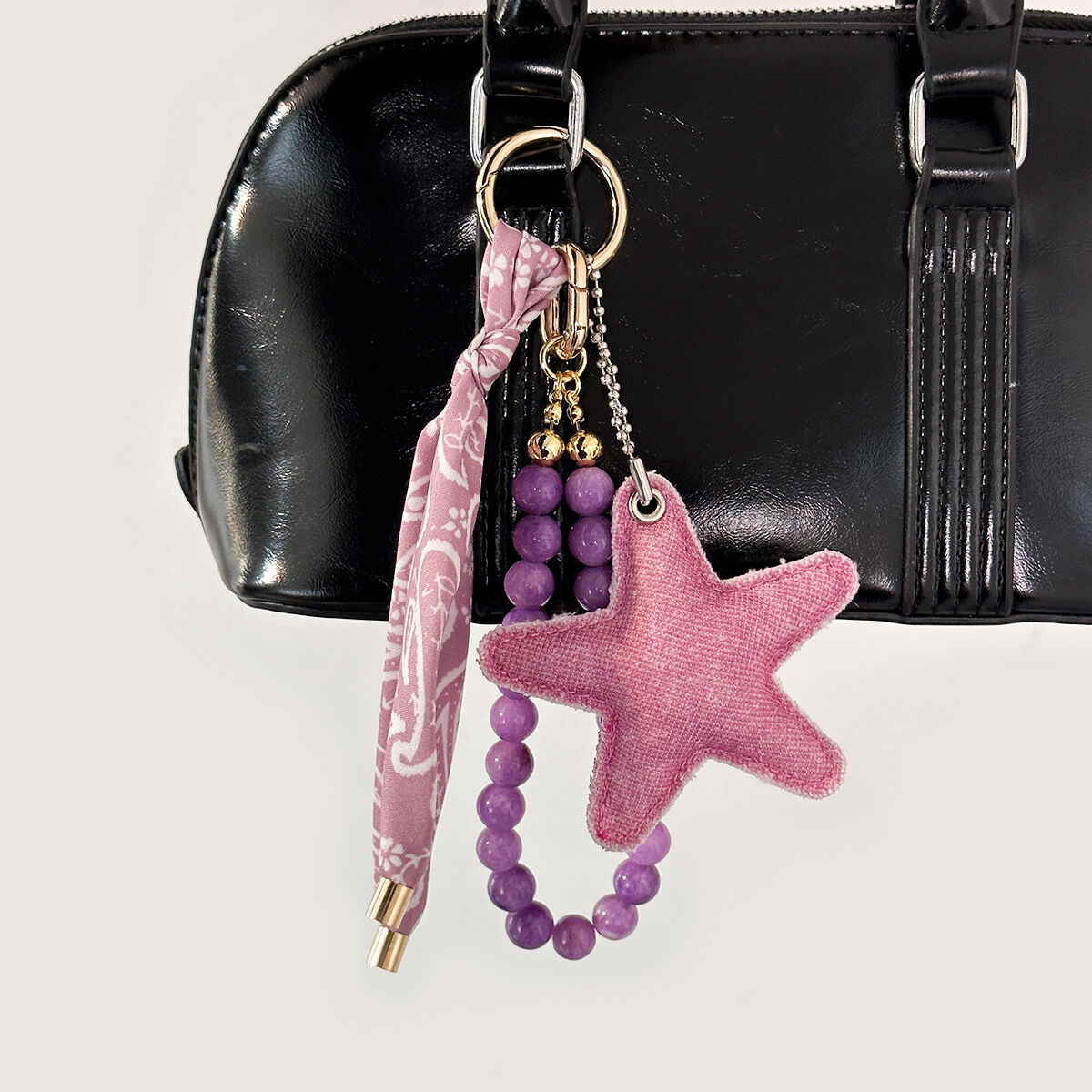 Ciondoli per borse in tessuto della serie Simple Casual con perline a forma di cuore, stella e motivo paisley. 2