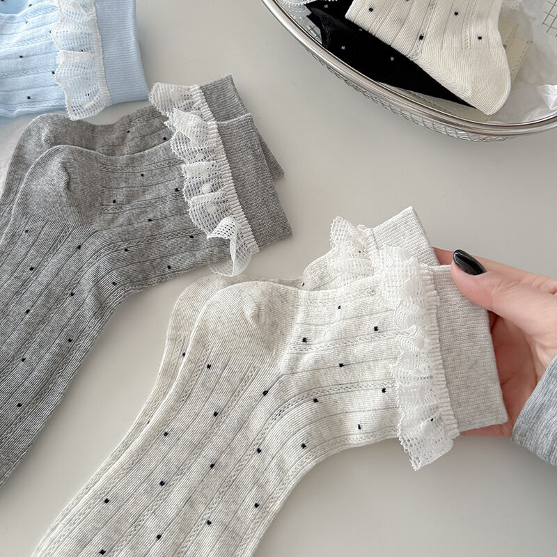 Lichte veerkracht, elegante effen kleur, stippen, halfhoge sokken 2
