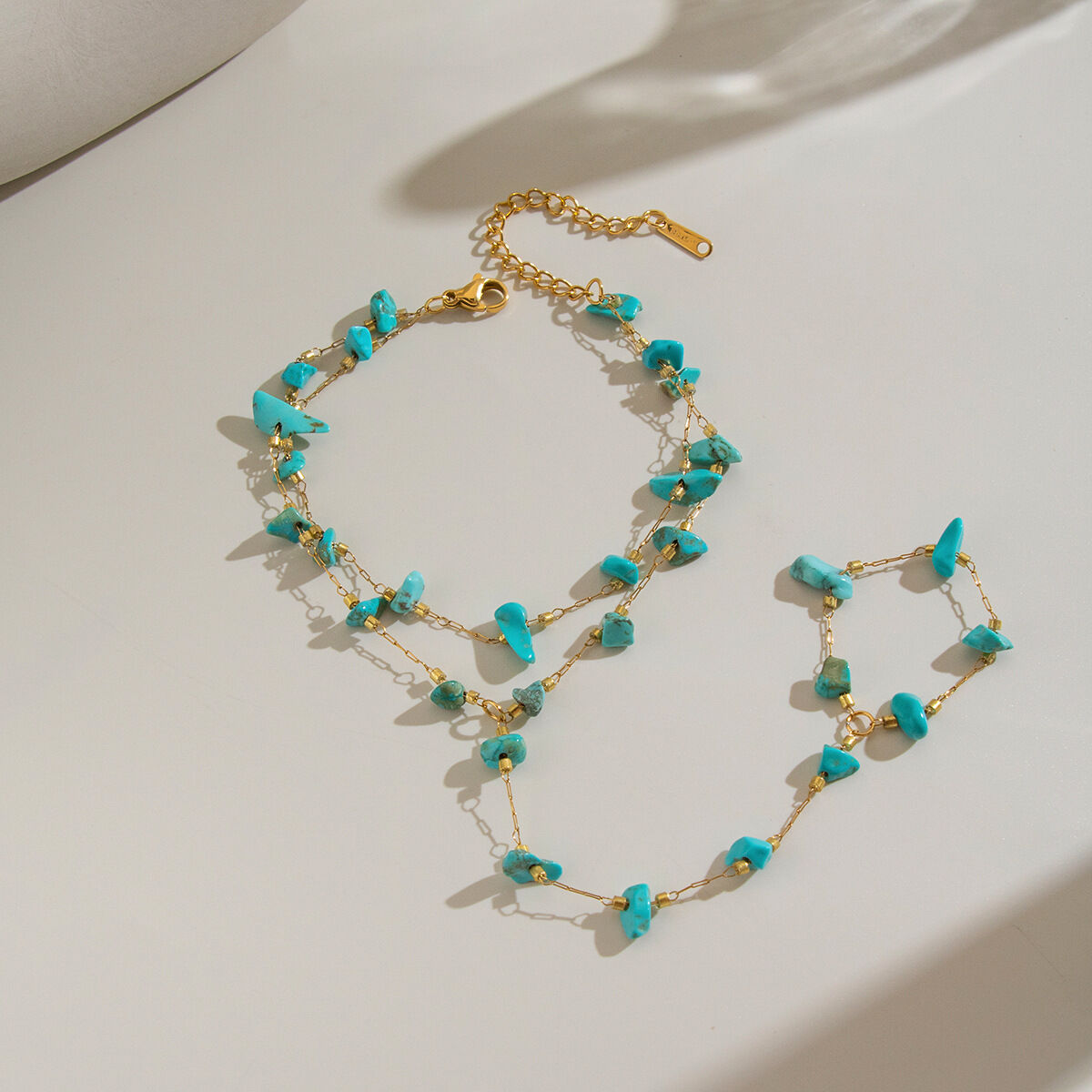 Stainless Steel Waterproof Gold Color Natural Stone Women's Hand Chain