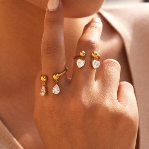 Simple Luxry Daily Droplet Irregular Shape Stainless Steel Waterproof Gold Color Zircon Gemstone Ring h5 Picture4