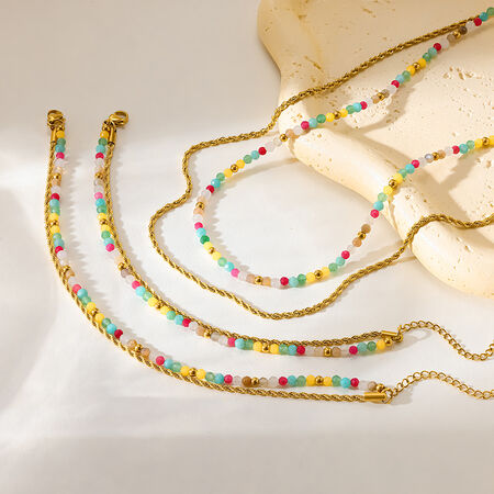 Natural Stones Beads Stainless Steel Waterproof Women's Jewelry Sets 2