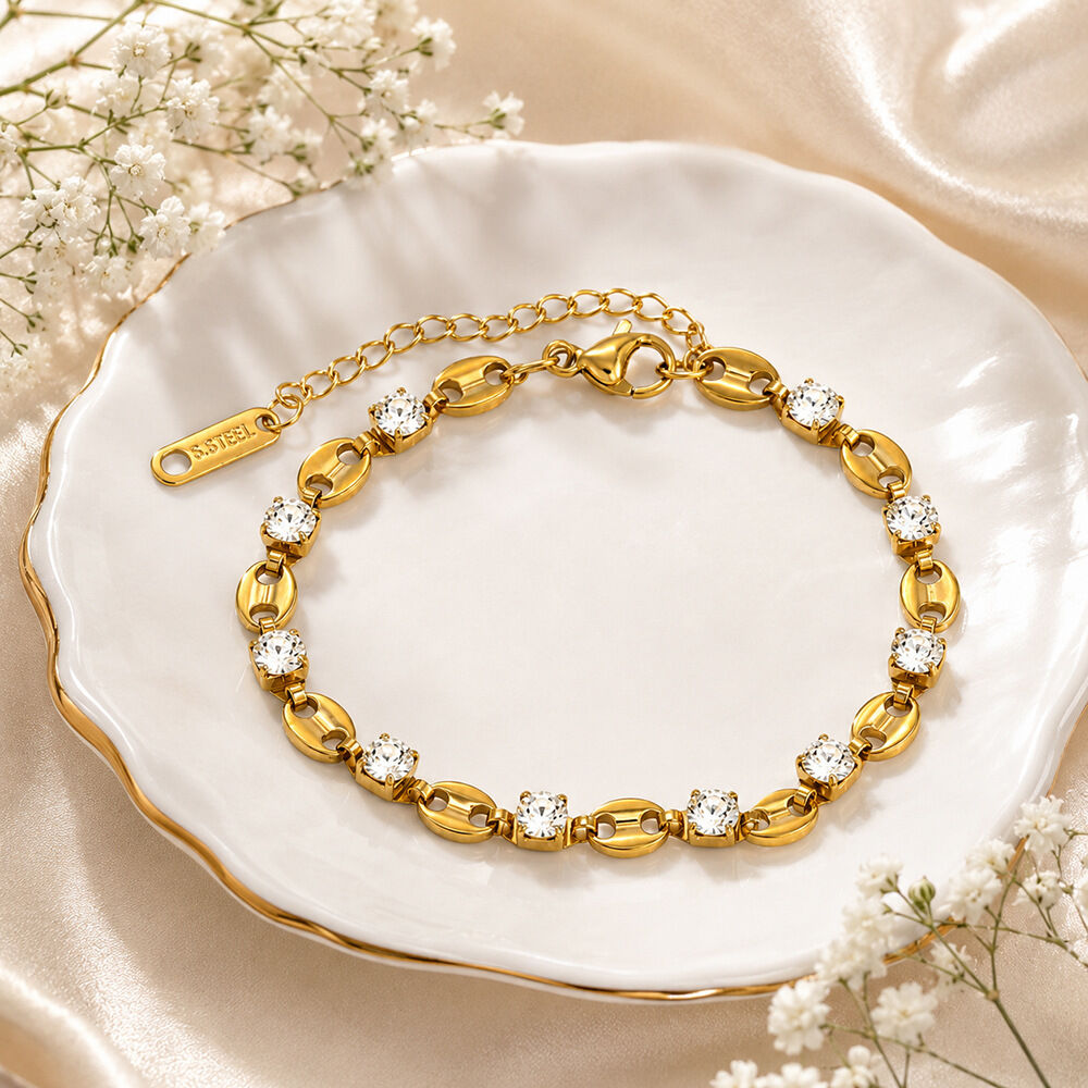Simple Series Chain Stainless Steel Waterproof Gold Color Zircon Women's Chain Bracelets h5 Picture3