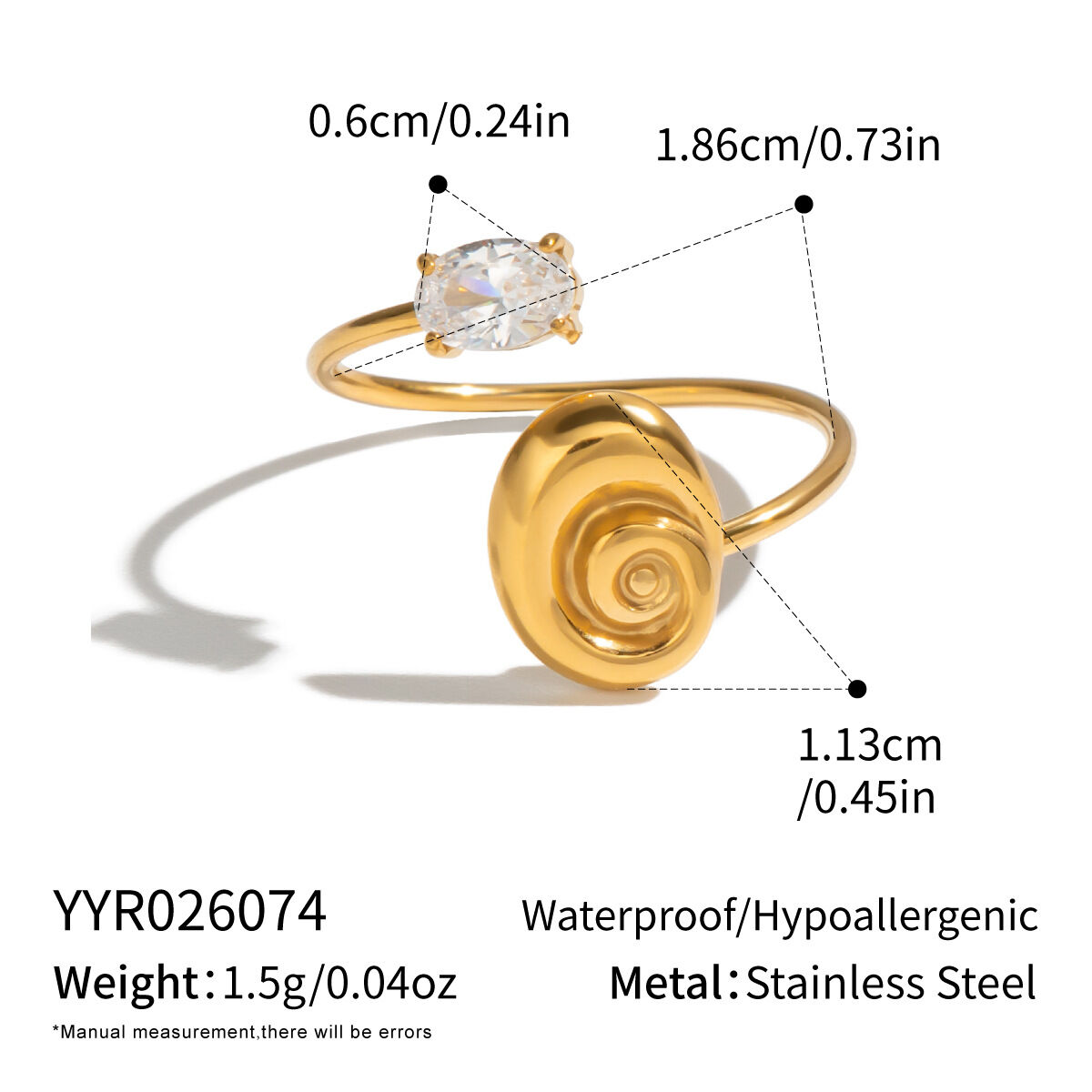 Oceanic Style Stainless Steel Waterproof Gold Color Statement Rings 