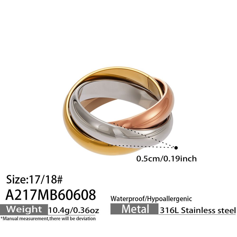 Solid Color Stainless Steel Waterproof Gold Color Statement Rings
