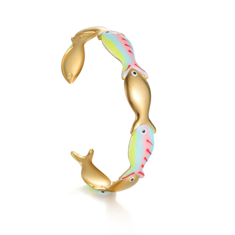 Vacation Oceanic Style Enamel Fish Stainless Steel Waterproof Gold Color Women's Cuff Bracelets Picture3