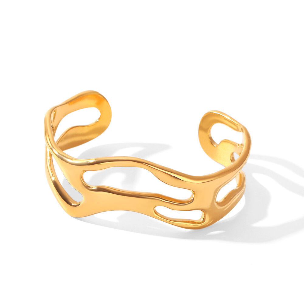 Simple Series Daily Hollowed-Out Lines Stainless Steel Waterproof Gold Color Women's Bangles