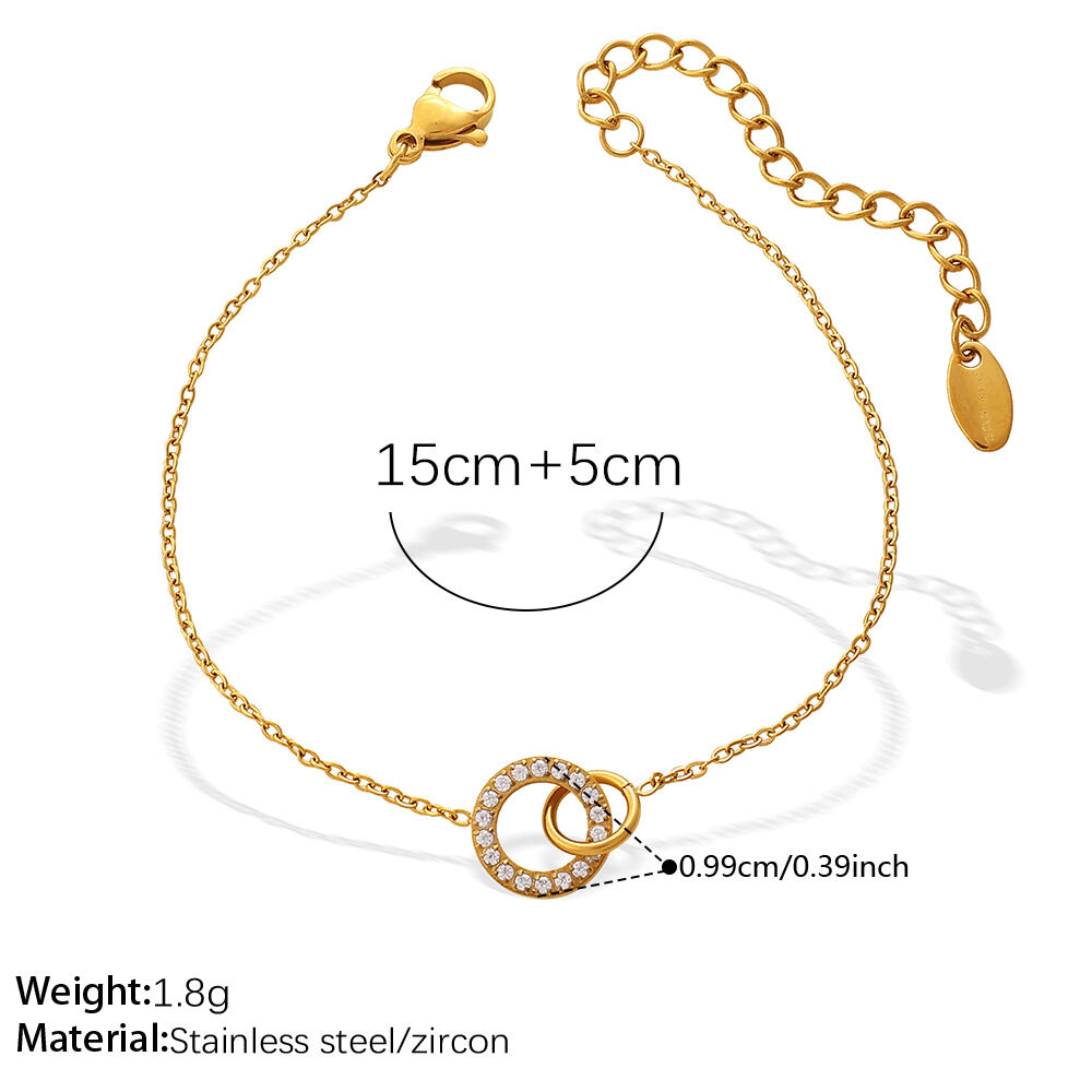 Simple Series Daily Circle Stainless Steel Waterproof Gold Color Zircon Women's Chain Bracelets