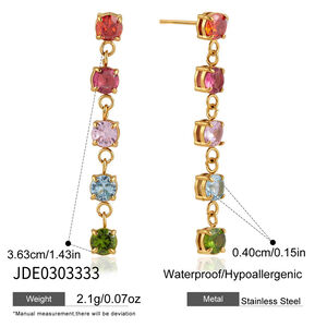 Elegantes pendientes colgantes de mujer con borla, acero inoxidable, resistentes al agua y circonitas color oro. h5