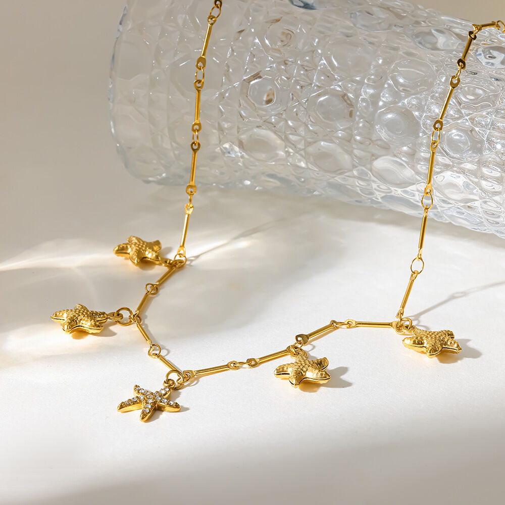 Seestern-Anhänger aus Edelstahl, wasserdicht, goldfarben, mit Zirkonia 2