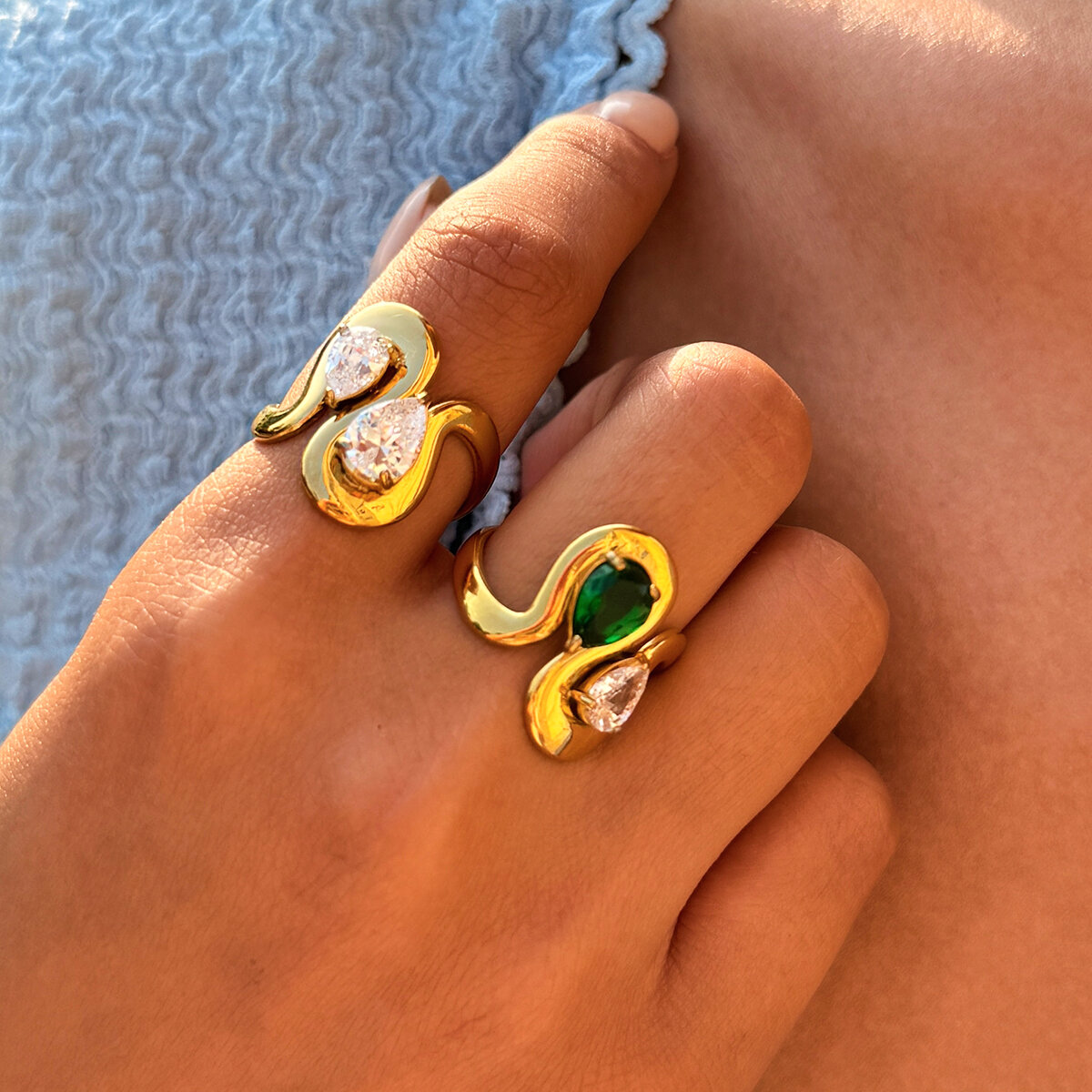 Luxury Daily Irregular Shape Stainless Steel Waterproof   Gold Color  Zircon  Gemstone Ring 2