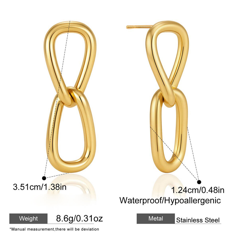 Luxurious Daily Irregular Shape Patchwork Stainless Steel Waterproof Gold Color Zircon Women's Drop Earrings