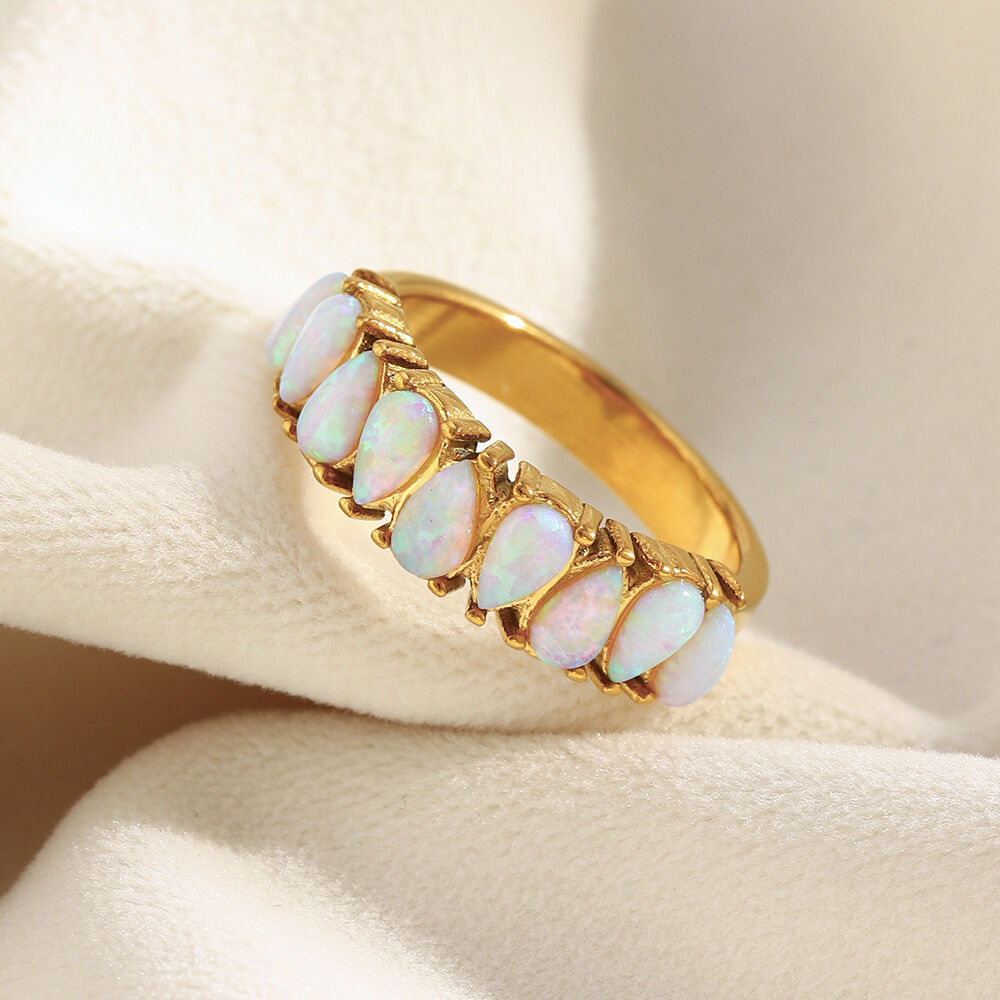Simple Elegant Irregular Shape Stainless Steel Waterproof   Gold Color  Natural Stone Women's Gemstone Rings Picture2