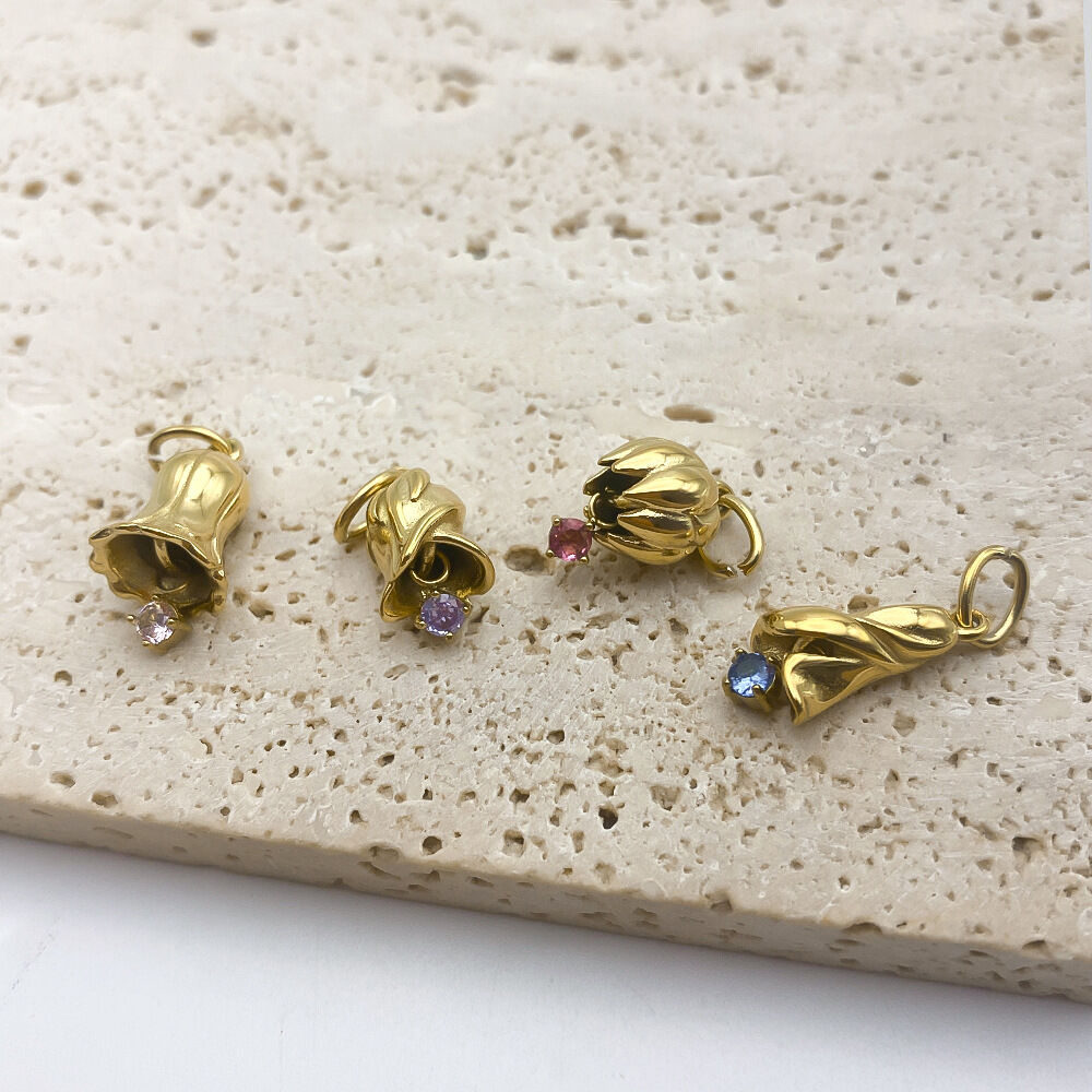 Colgantes románticos para mujer, de acero inoxidable, color dorado, con forma irregular de flor, resistentes al agua y con circonita moissanita. h5Imagen4
