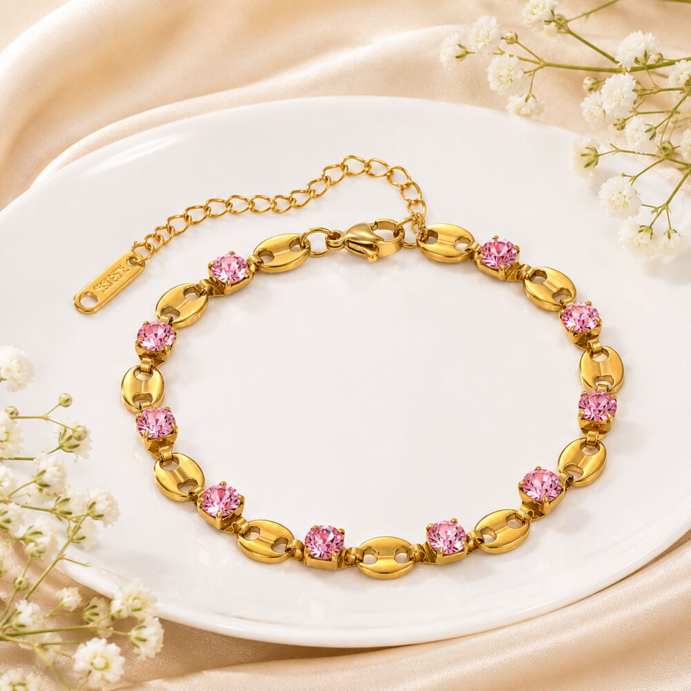 Simple Series Chain Stainless Steel Waterproof Gold Color Zircon Women's Chain Bracelets Picture4
