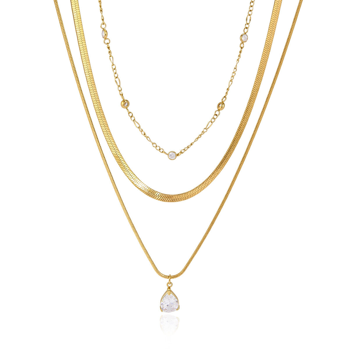 Luxuriöse, elegante Tropfenkette aus wasserdichtem Edelstahl in Goldfarbe mit Zirkonia-Anhänger für Damen h5 Bild5