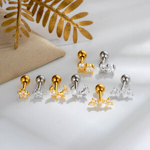 Orecchini da piercing da donna Simple Series Flower Moon color rame e oro con zirconi h5 Immagine3