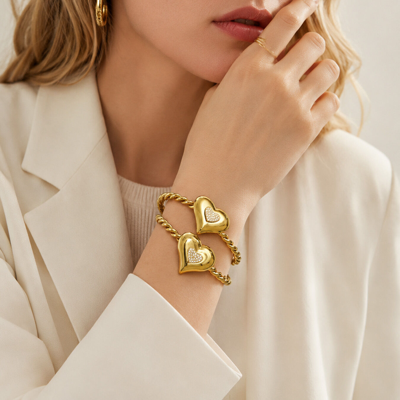 Luxurious Series Daily Heart Twist Stainless Steel Waterproof   Gold Color  Women's Bangles h5 Picture3