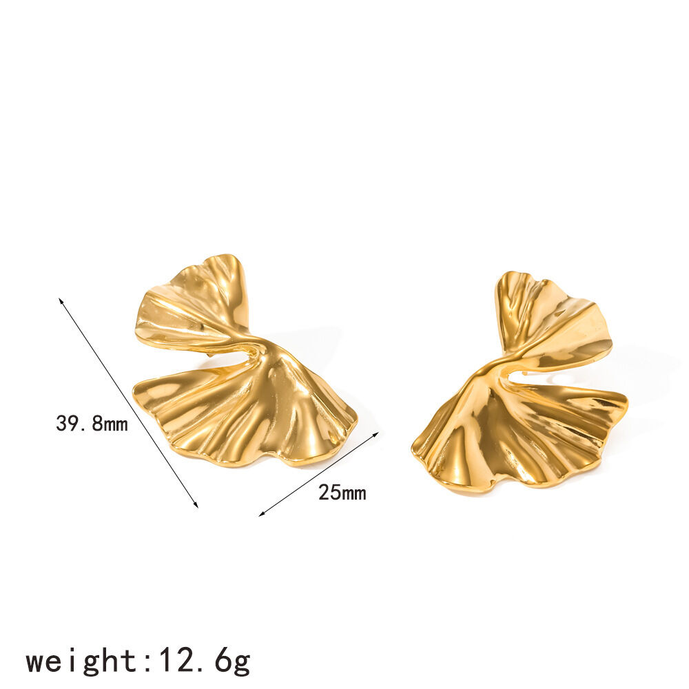 Leaf Shape Stainless Steel Waterproof Gold Color Women's Stud Earrings h5 