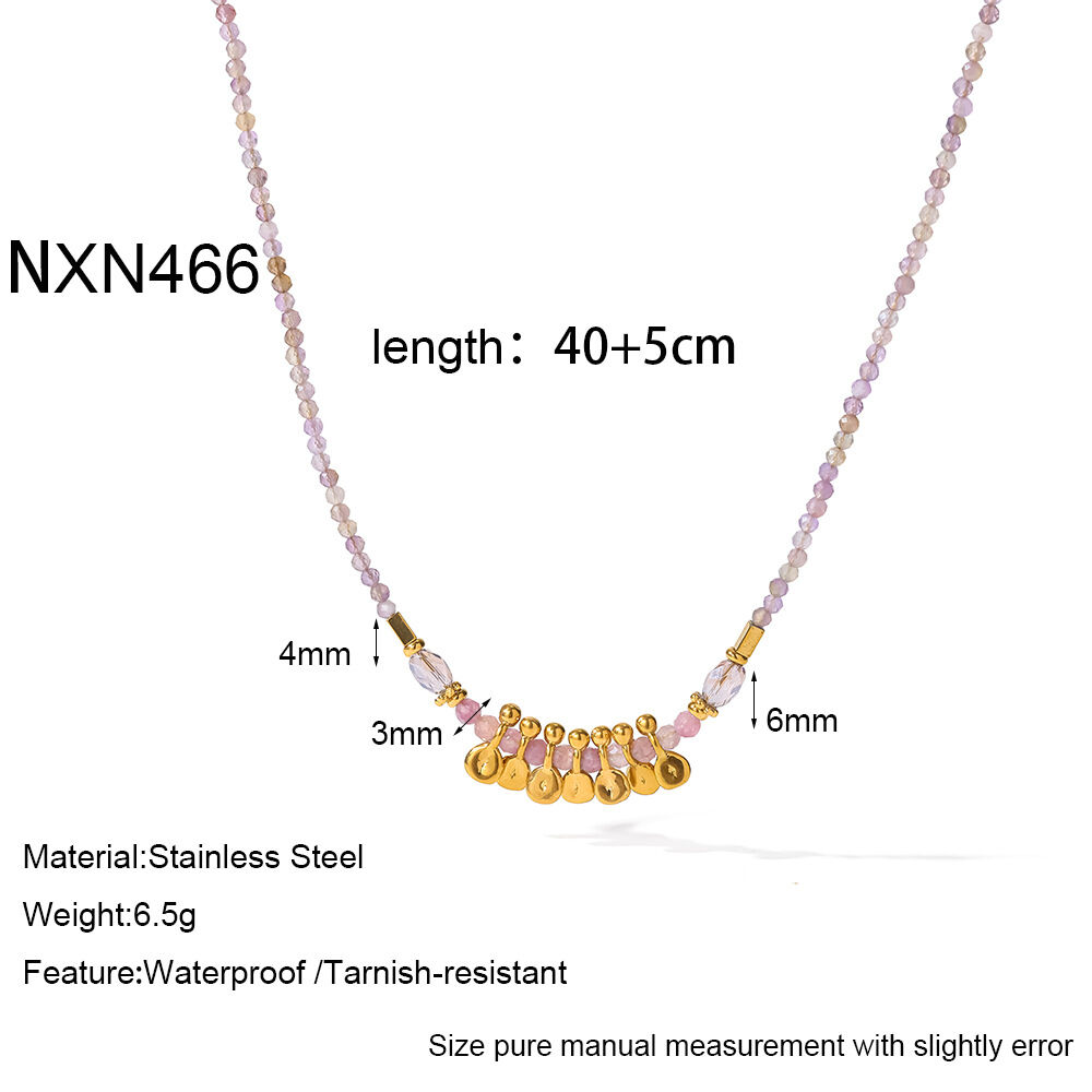 Collar de cuentas para mujer de la serie Simple Daily con forma geométrica, de acero inoxidable, resistente al agua y color dorado. h5 