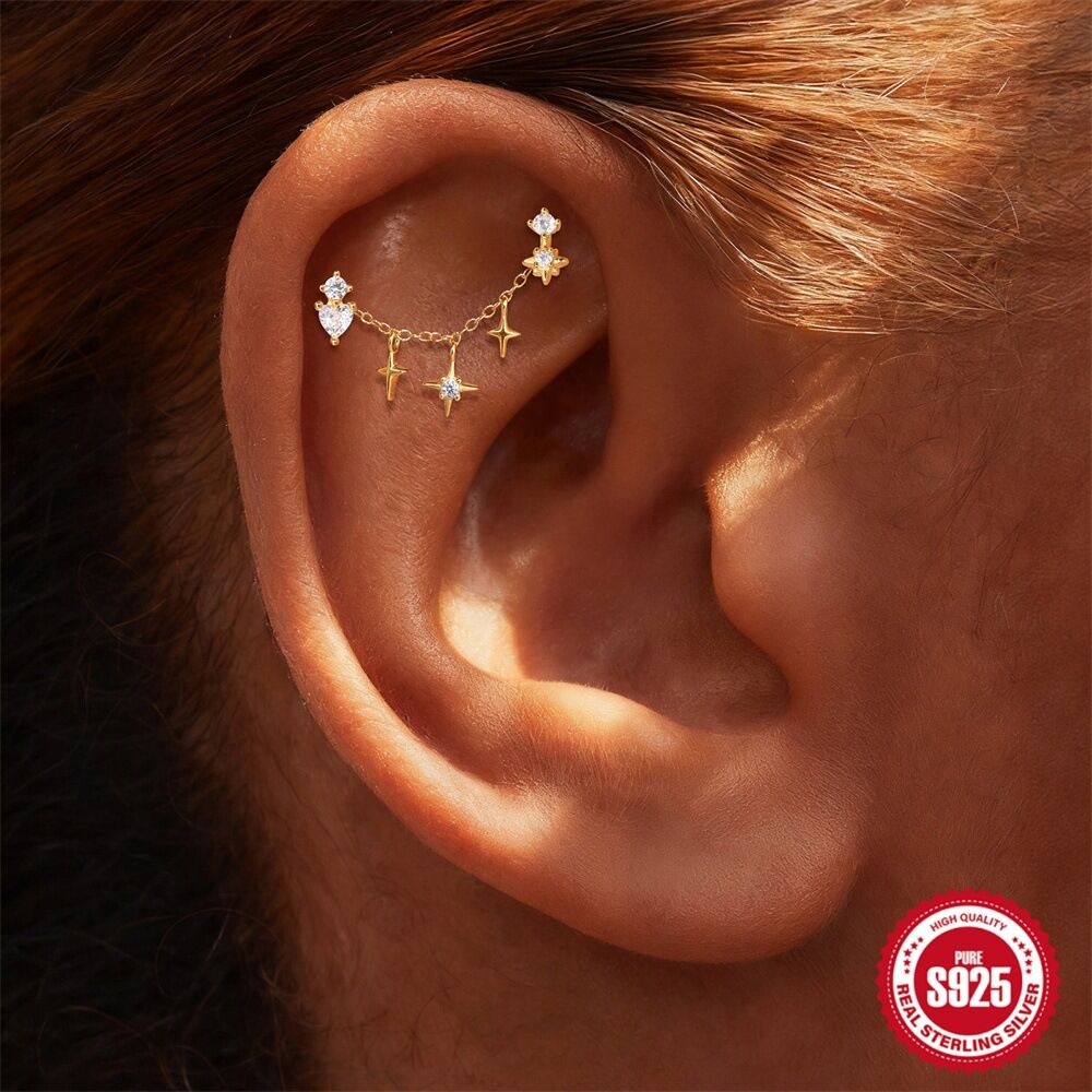 Simple Series Elegant Star Chain Gold Color  Women's 925 Sterling Silver Color Earrings 2