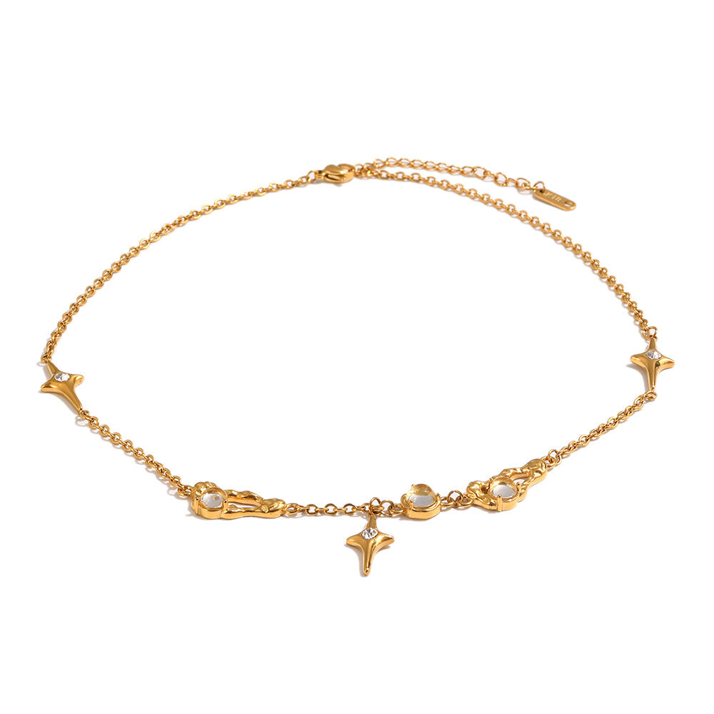 Simple Star Stainless Steel Waterproof Gold Color Rhinestone Women's Pendant Necklaces h5 Picture3