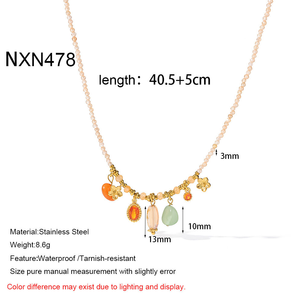 Collar de mujer con cuentas de circonita color oro, forma geométrica y diseño romántico, de acero inoxidable, resistente al agua. 