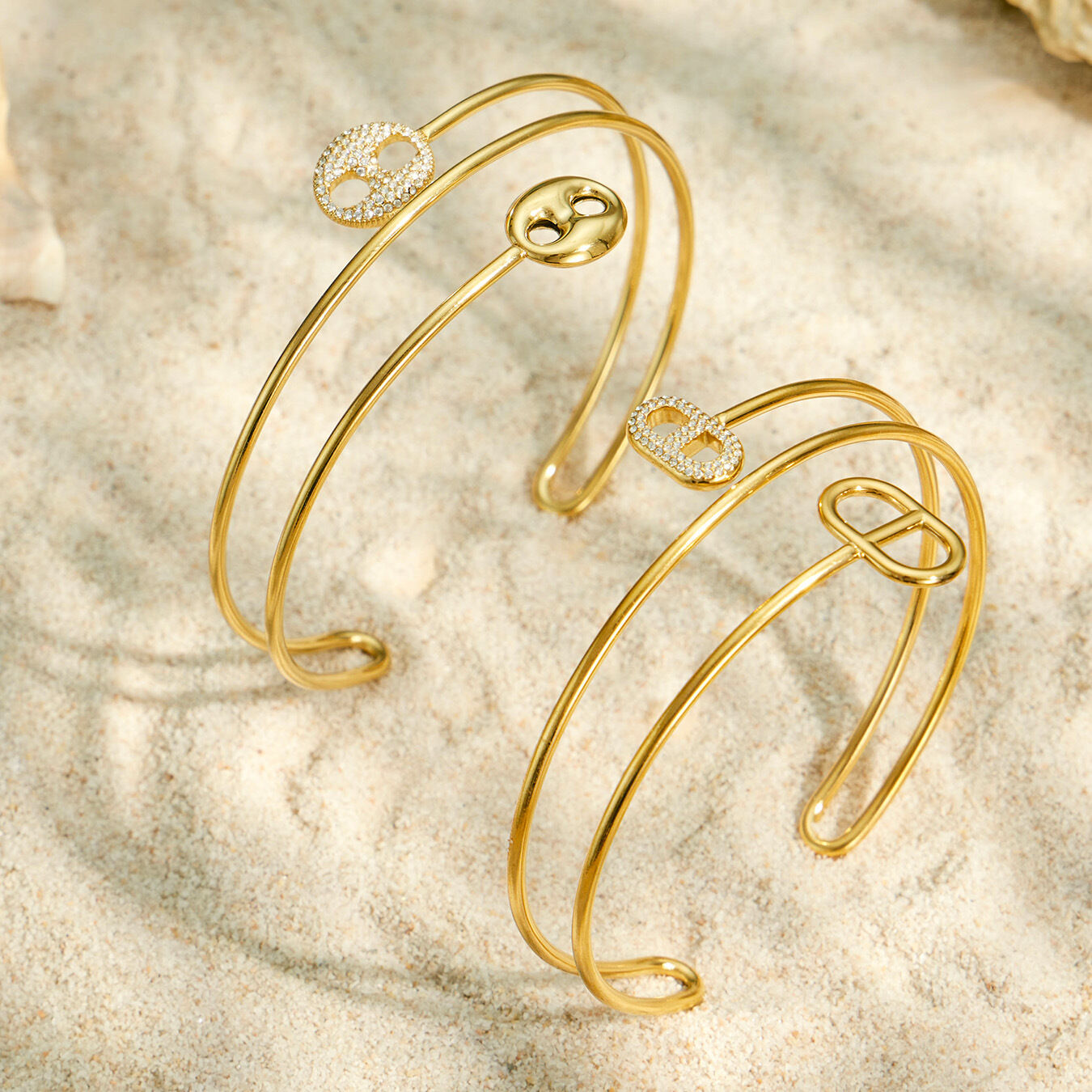 Luxurious Series Elegant Irregular Shape Stainless Steel Waterproof   Gold Color  Women's Bangles h5 Picture3