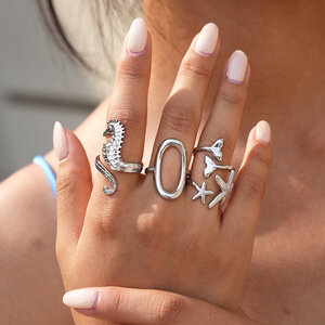 Bague femme Simple Series Daily, forme irrégulière, poisson et étoile de mer, en acier inoxydable étanche. h5 Image3