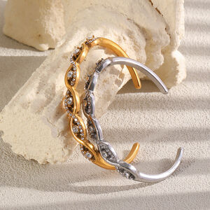 Simple Twist Stainless Steel Waterproof Gold Color Zircon Women's Cuff Bracelets h5 Picture2