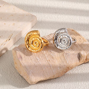 Vacation Oceanic Style Shell Stainless Steel Waterproof Gold Color Statement Rings h5 Picture3